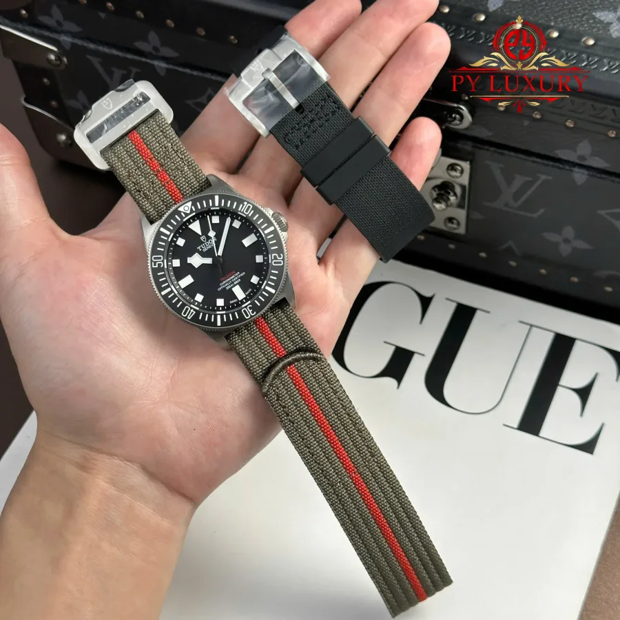 Tudor Pelagos FXD M25717N-0001 Titanium Black Dial Green Fabric Strap 42mm Super Clone Watch - Angle 2 - Jack Watches USA