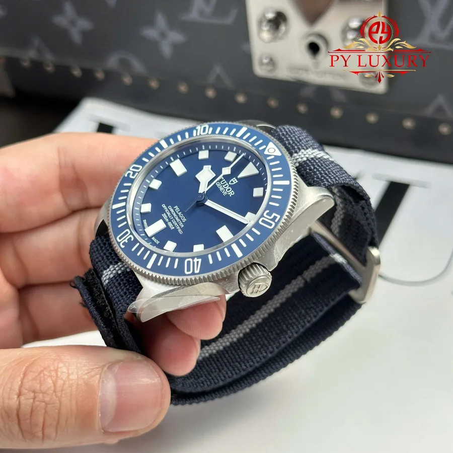 Tudor Pelagos FXD Titanium M25707b/25-0001 Blue Dial Navy Blue Fabric Strap 42mm Super Clone Watch - Angle 3 - Jack Watches USA