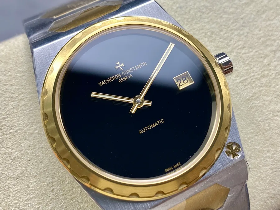 Vacheron Constantin Historiques 222 Jumbo Black Dial Two Tone Yellow Gold Gain Weight 8+ Factory 37mm Super Clone Watch - Angle 2 - Jack Watches USA