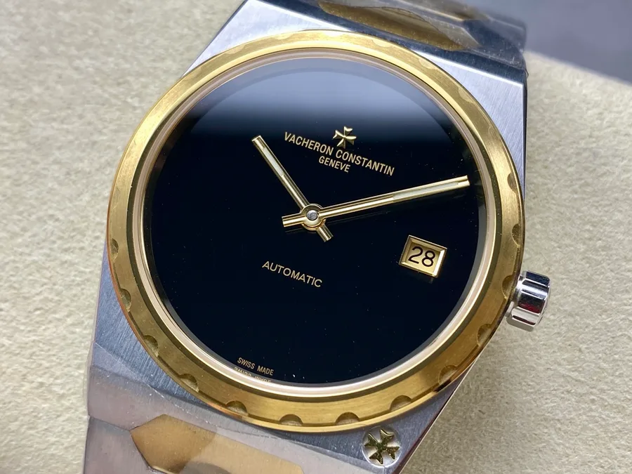 Vacheron Constantin Historiques 222 Jumbo Black Dial Two Tone Yellow Gold Gain Weight 8+ Factory 37mm Super Clone Watch - Angle 3 - Jack Watches USA