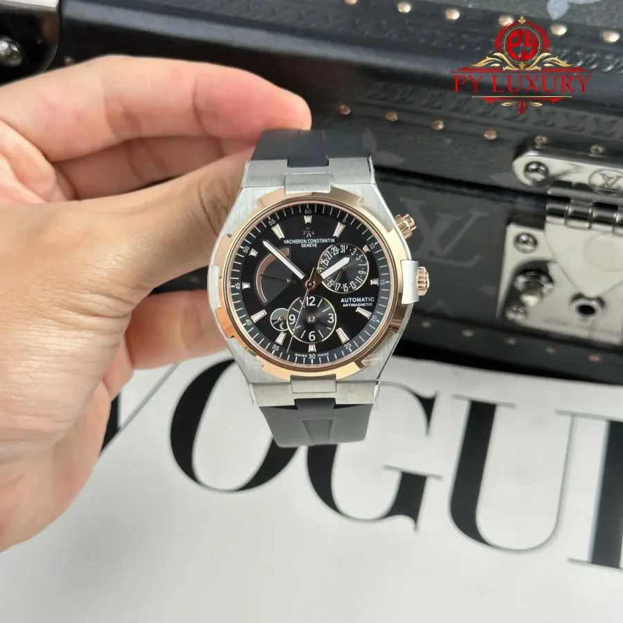 Vacheron Constantin Overseas Dual Time 47450/000M-9644 Two Tone Rose Gold Grey Dial Rubber Band 42mm