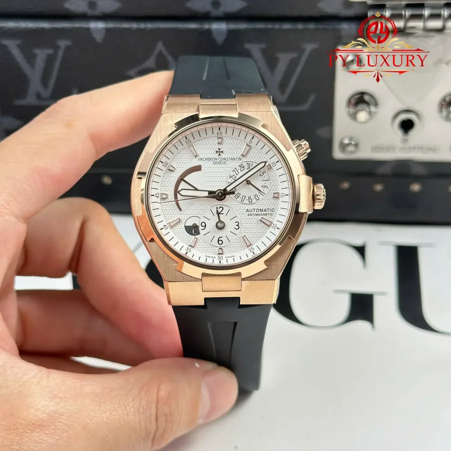 Vacheron Constantin Overseas Dual Time 47450/000r-9404 Rose Gold White Dial Rubber Band 42mm