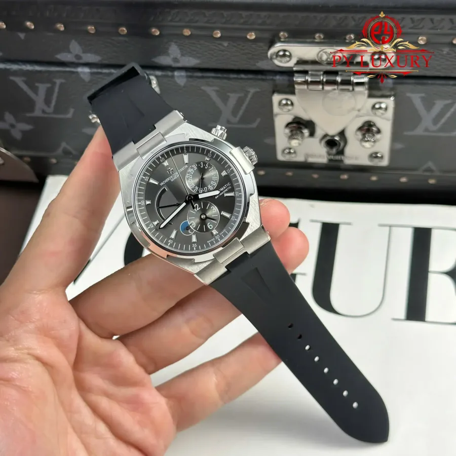 Vacheron Constantin Overseas Dual Time 47450/000W-9511 Grey Dial Rubber Strap 42mm Super Clone Watch - Angle 2 - Jack Watches USA