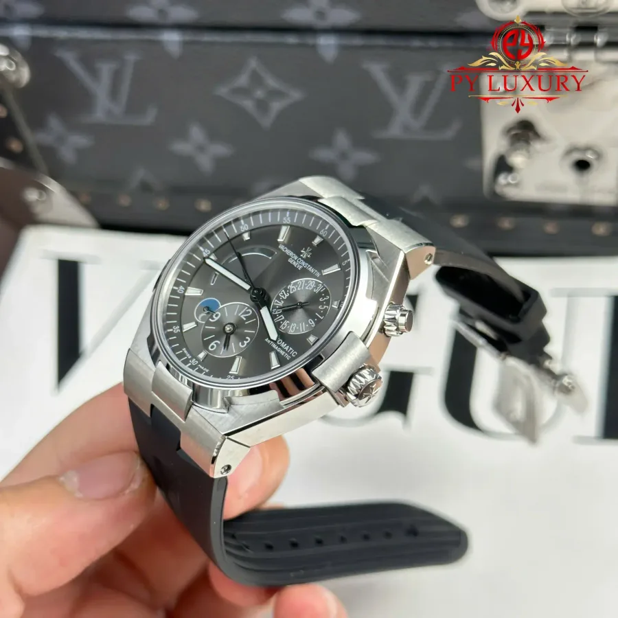 Vacheron Constantin Overseas Dual Time 47450/000W-9511 Grey Dial Rubber Strap 42mm Super Clone Watch - Angle 3 - Jack Watches USA