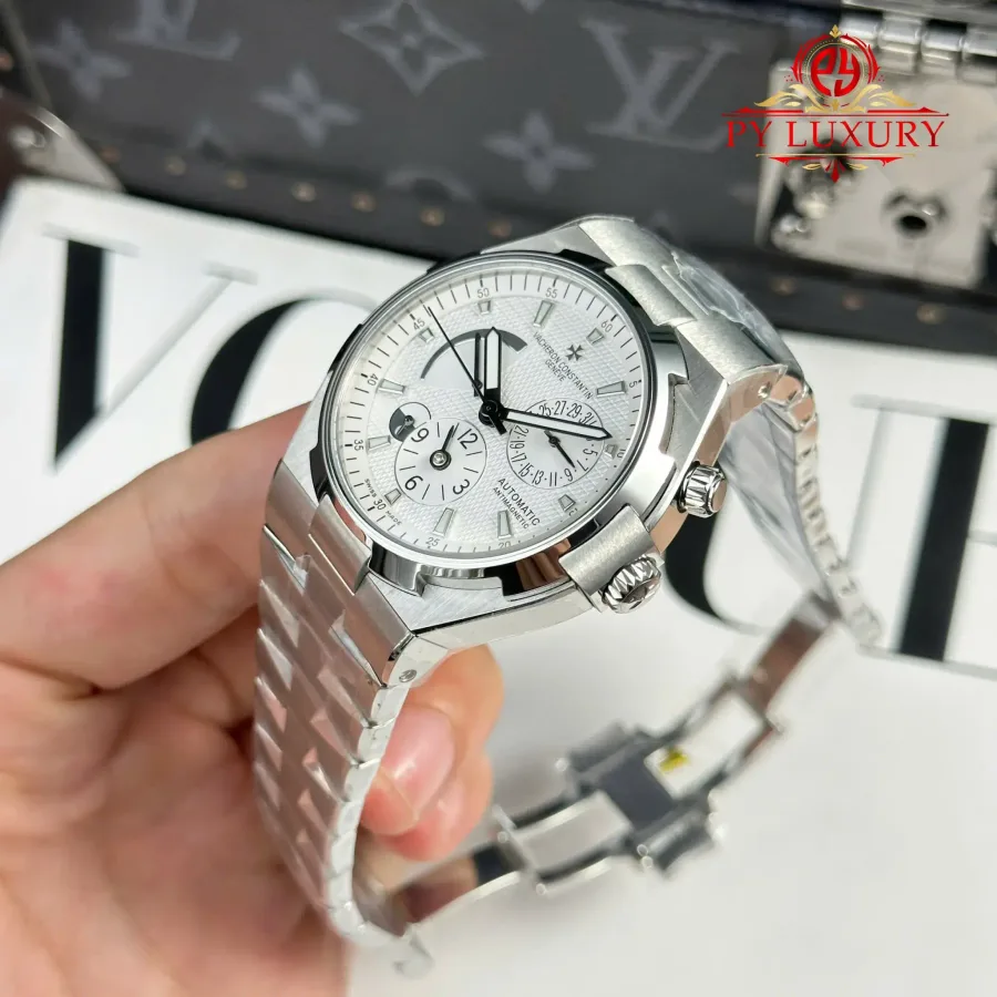 Vacheron Constantin Overseas Dual Time 47450/B01A-9226 Silver Dial 42mm Super Clone Watch - Angle 3 - Jack Watches USA