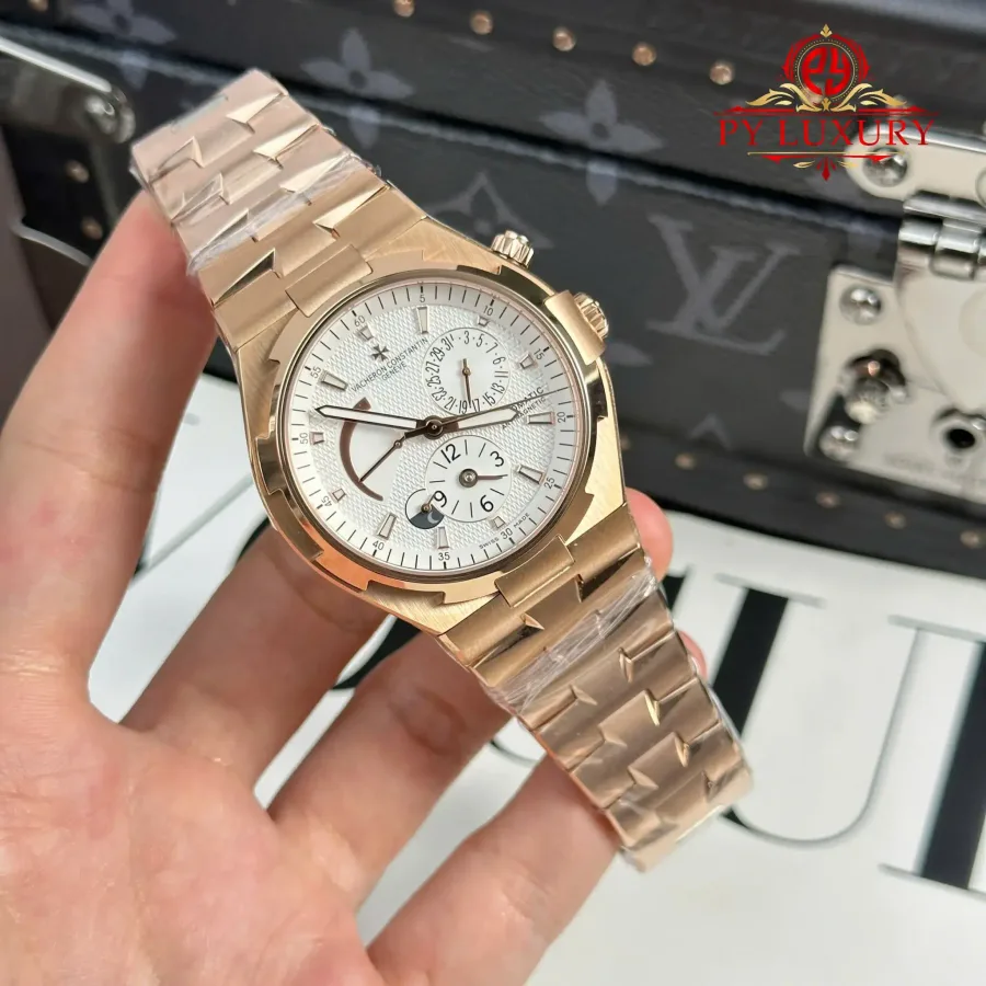 Vacheron Constantin Overseas Dual Time 47450/B01R-9404 Rose Gold White Dial 42mm Super Clone Watch - Angle 2 - Jack Watches USA