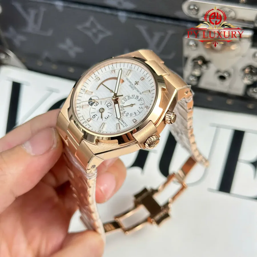 Vacheron Constantin Overseas Dual Time 47450/B01R-9404 Rose Gold White Dial 42mm Super Clone Watch - Angle 3 - Jack Watches USA