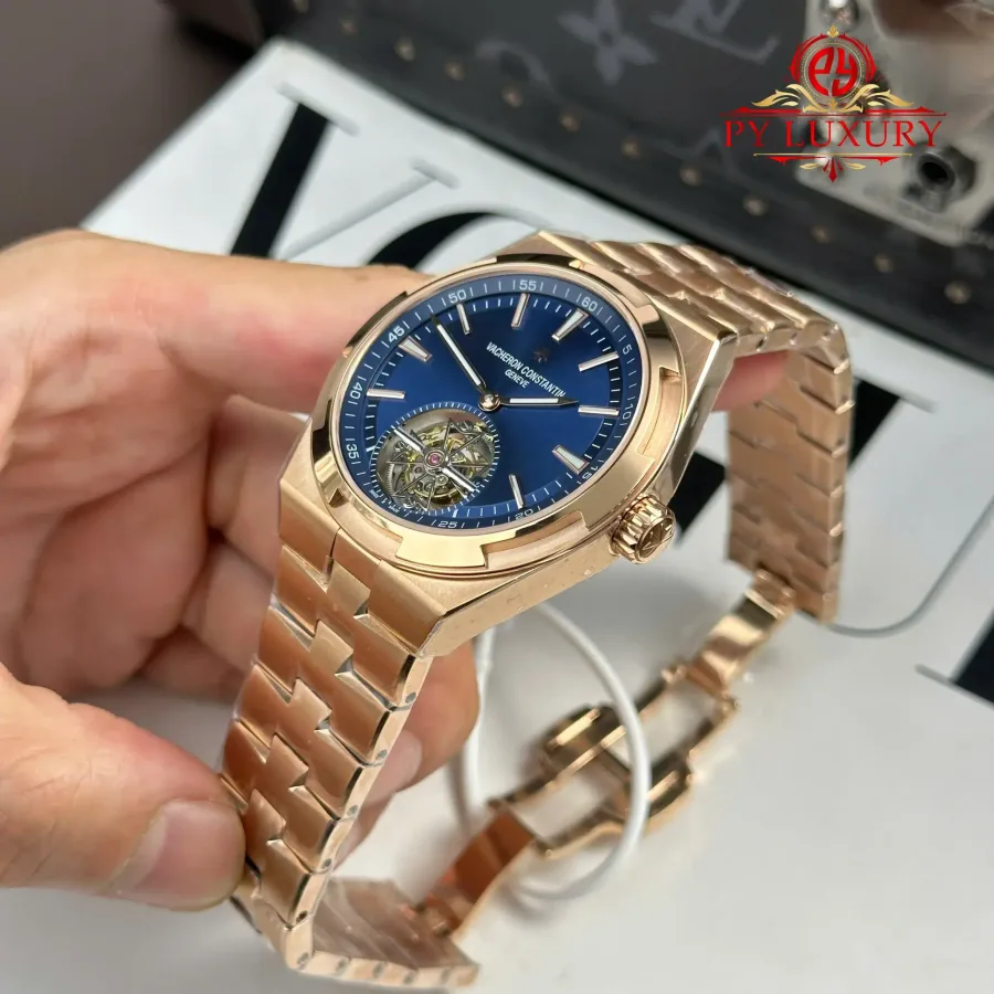 Vacheron Constantin Overseas Tourbillon 6000V Rose Gold Blue Dial BBR 42.5mm Super Clone Watch - Angle 3 - Jack Watches USA