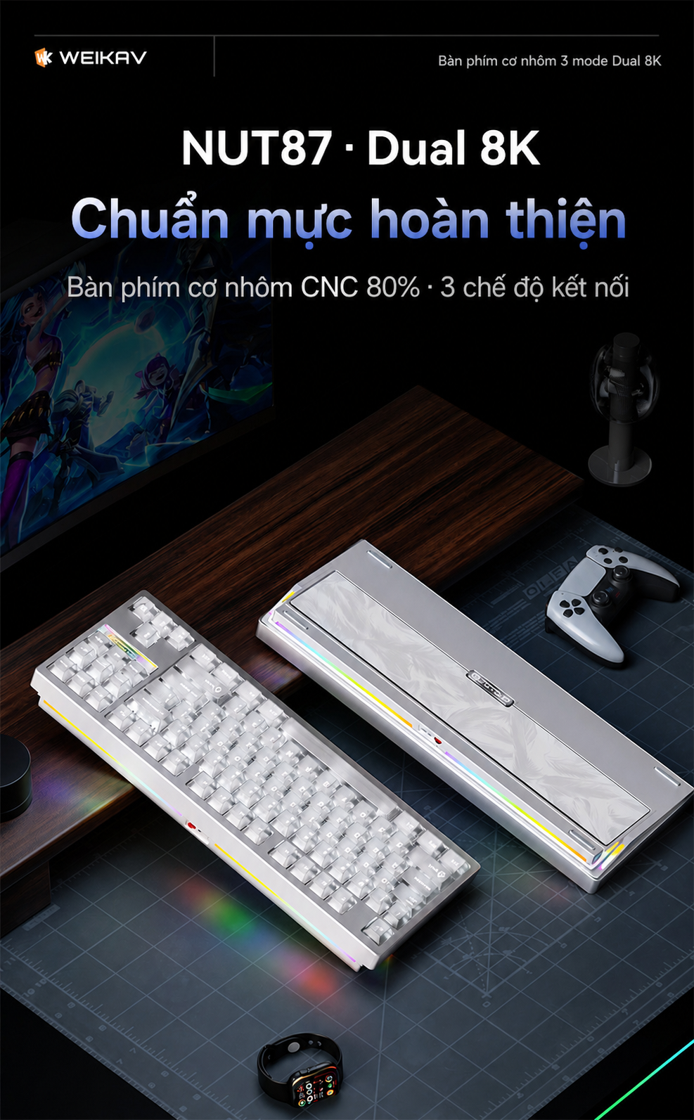 Weikav NUT87 Dual 8K – bàn phím cơ nhôm CNC 80%