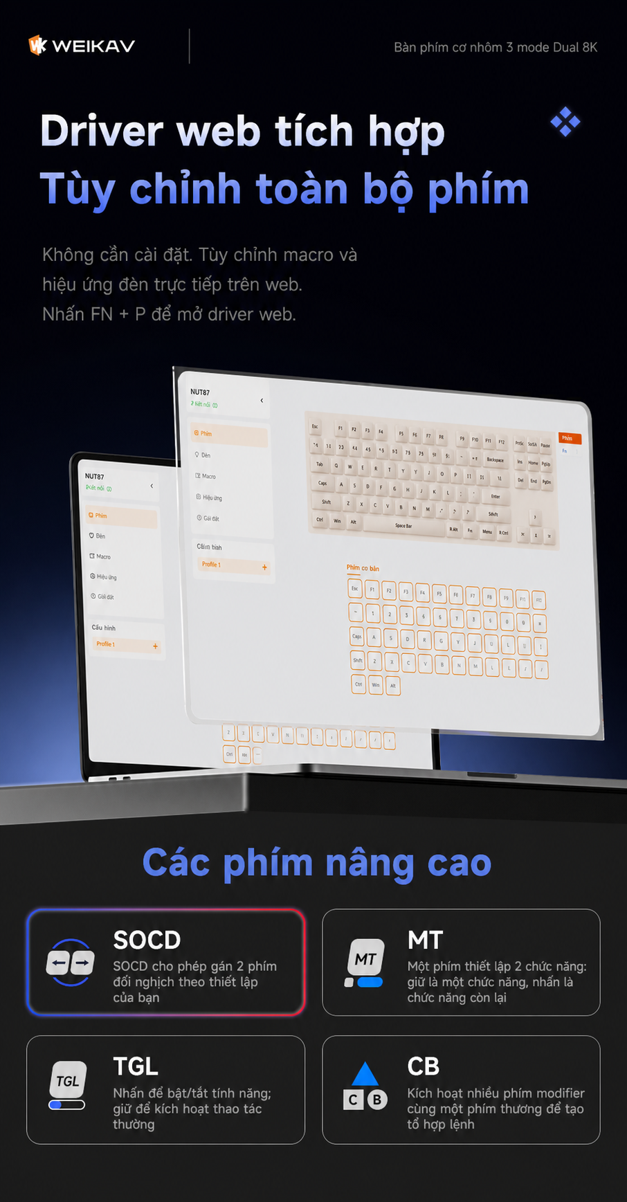 Driver web tùy chỉnh phím và macro Weikav NUT87