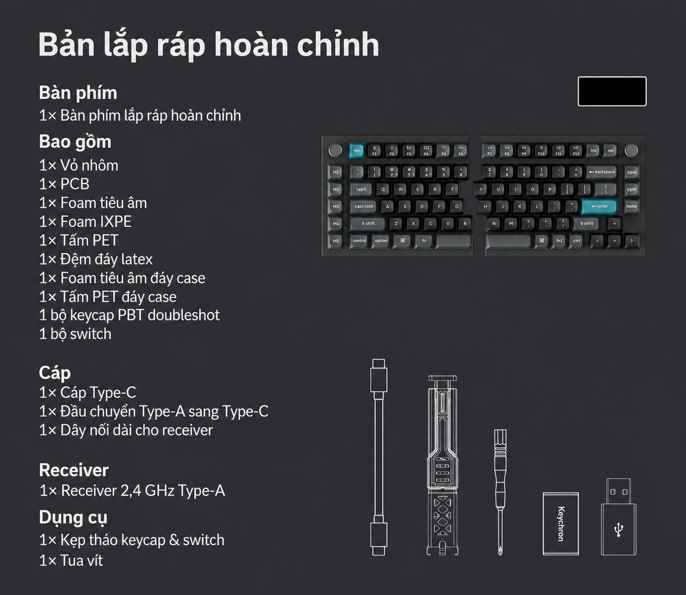 Phụ kiện trong hộp Keychron Q11 Ultra 8K bản lắp ráp hoàn chỉnh
