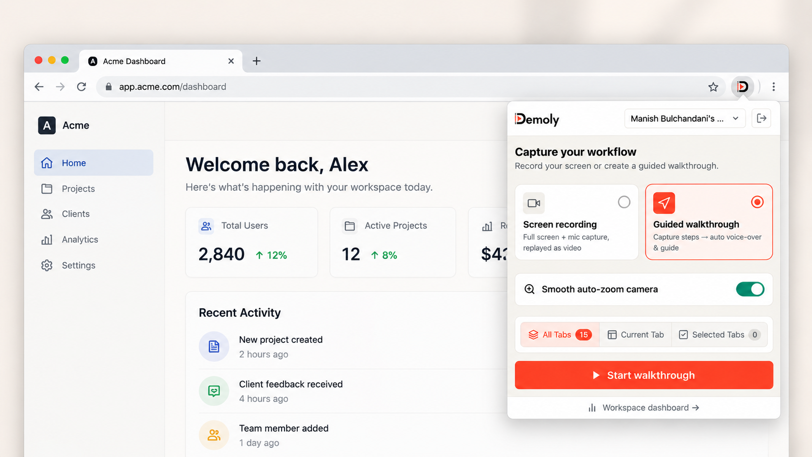 Demoly Chrome Extension - One-Click Screen Recording