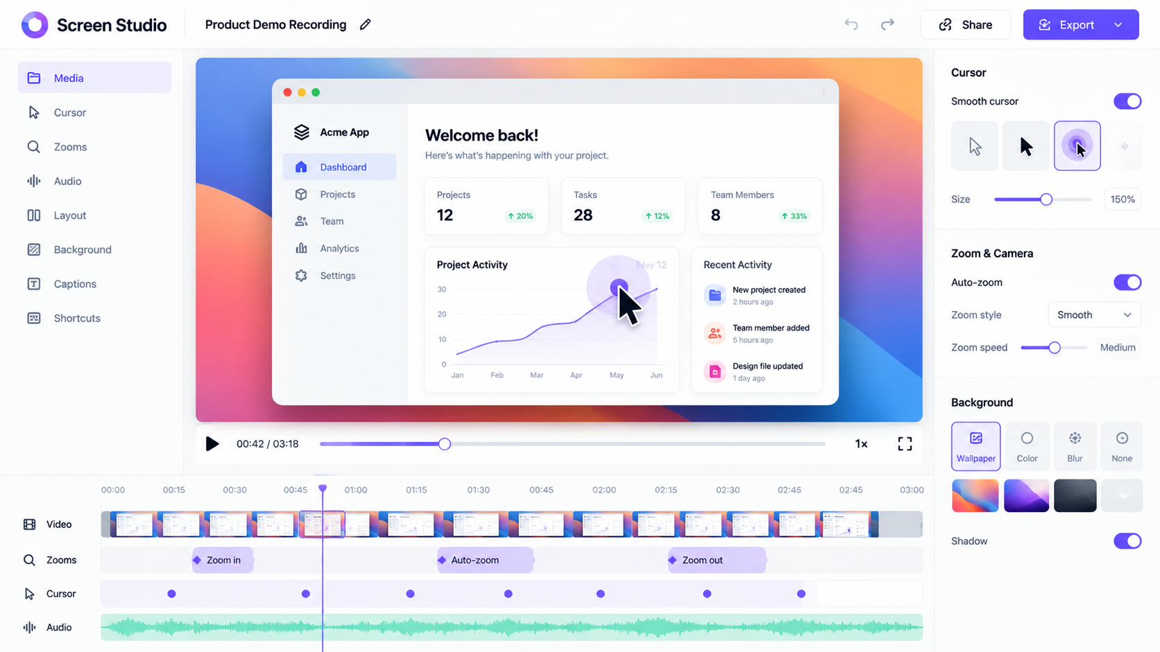 Screen Studio Product Demo Editor