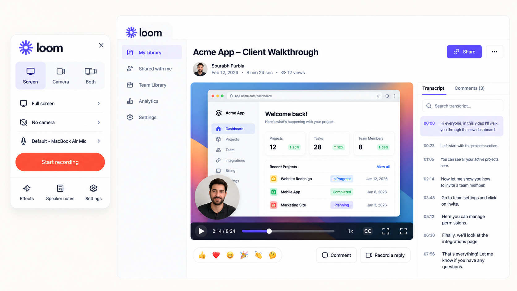 Loom Dashboard Walkthrough Interface