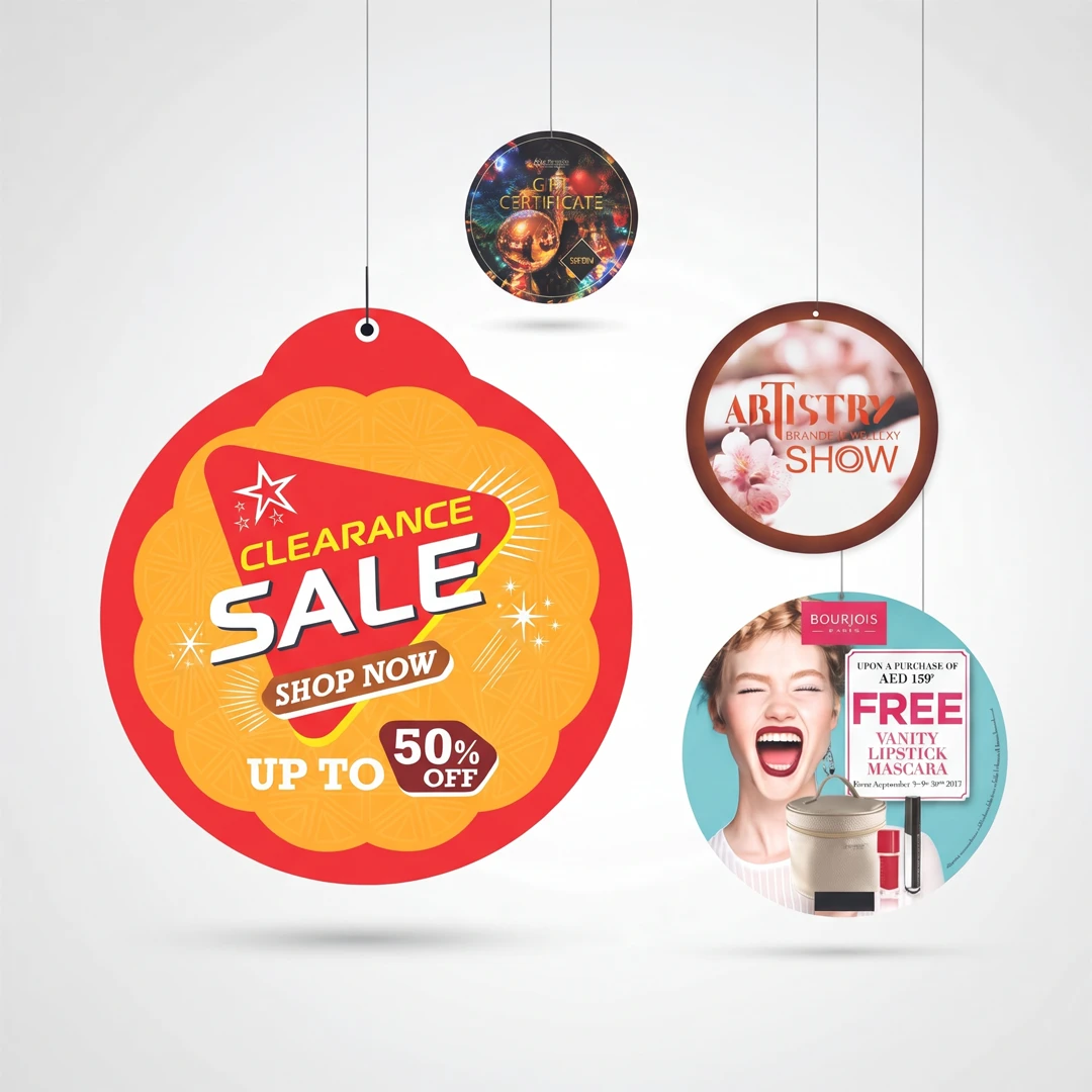 Custom Retail Danglers, Ceiling Wobblers & Promotional Sale Tags