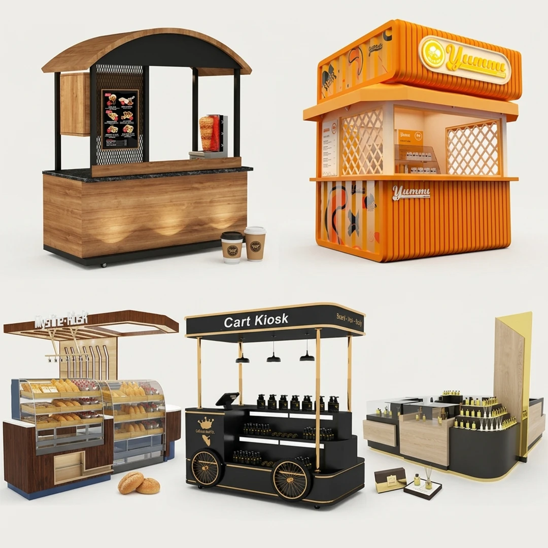 Custom Retail Kiosks & Mall Food Carts | Portable Display Stands & Shop Counters