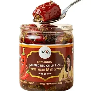 Baya India Lal Mirch Bharua Achar (Stuffed Red Chilli Pickle) | Traditional Bharua Purvanchali Style | Mustard Oil | Sun-Dried Chemical Free No Vinegar | Medium Hot | 250g Plastic Jar