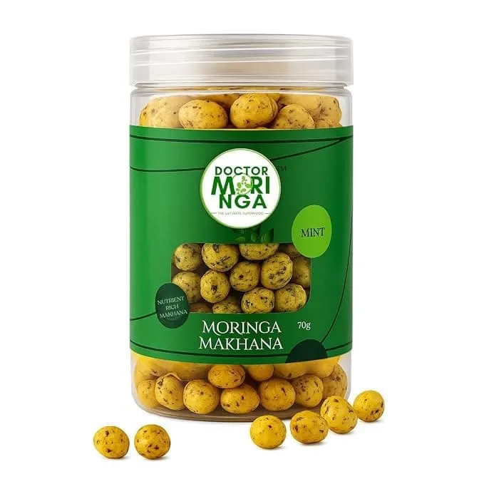 DOCTOR MORINGA Roasted Makhana 70g | Foxnuts (Phool Makhana) Healthy Snack | Gluten Free | Low Calorie | Rich in Calcium & Antioxidants | Roasted Lotus Seeds for Fasting & Tea-Time (Mint Flavour) - KaashtKart