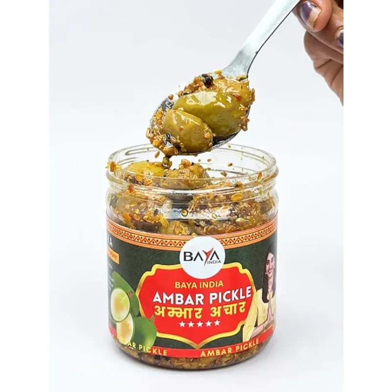 Baya India Ambar Ka Achar (Amda/June Plum) 250g | Homemade Indian Pickle | Made in Pure Mustard Oil | No Preservatives, No Garlic & No Onion | Spicy & Tangy