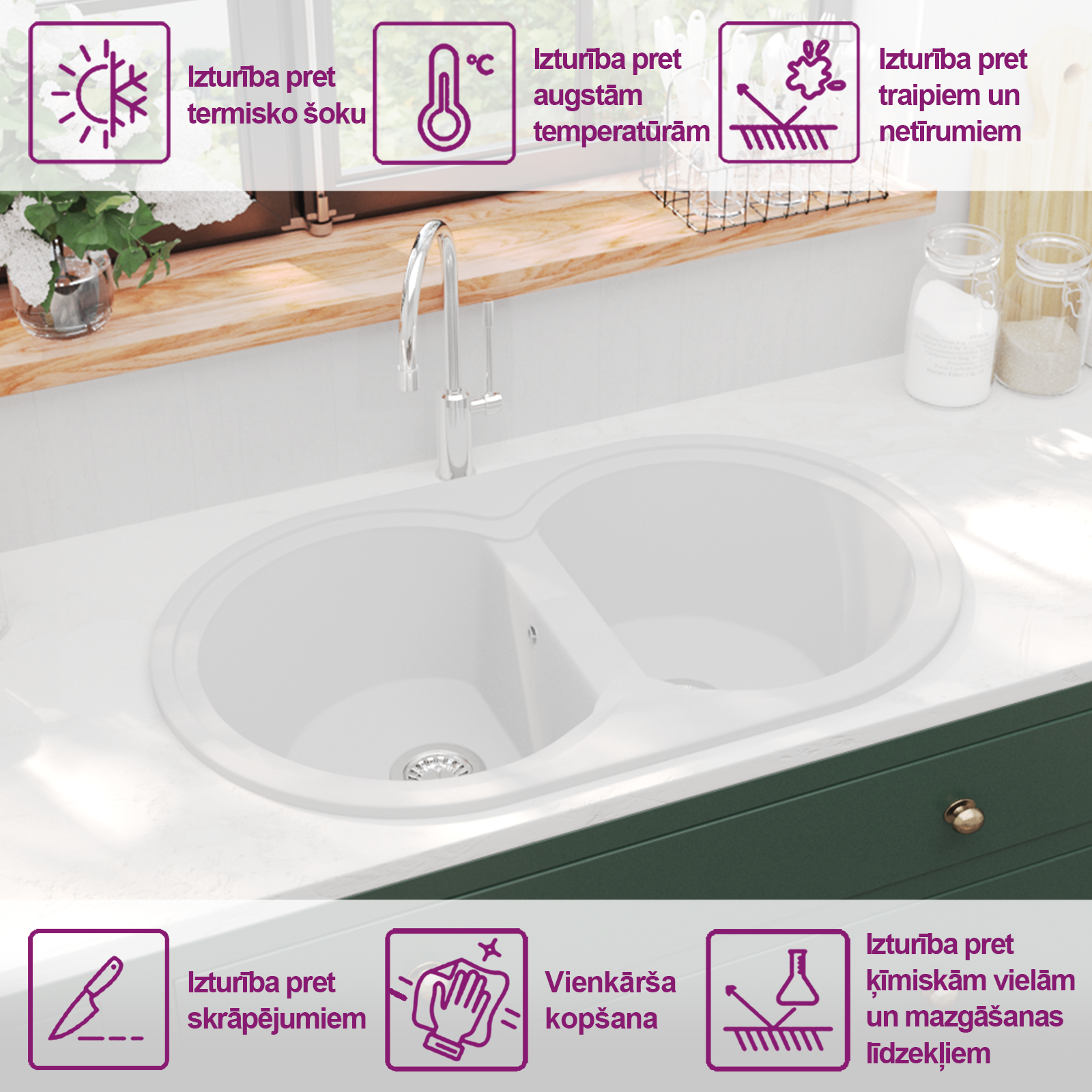 Virtuves izlietne Balts 78 x 47 x 20.5 cm Granīts