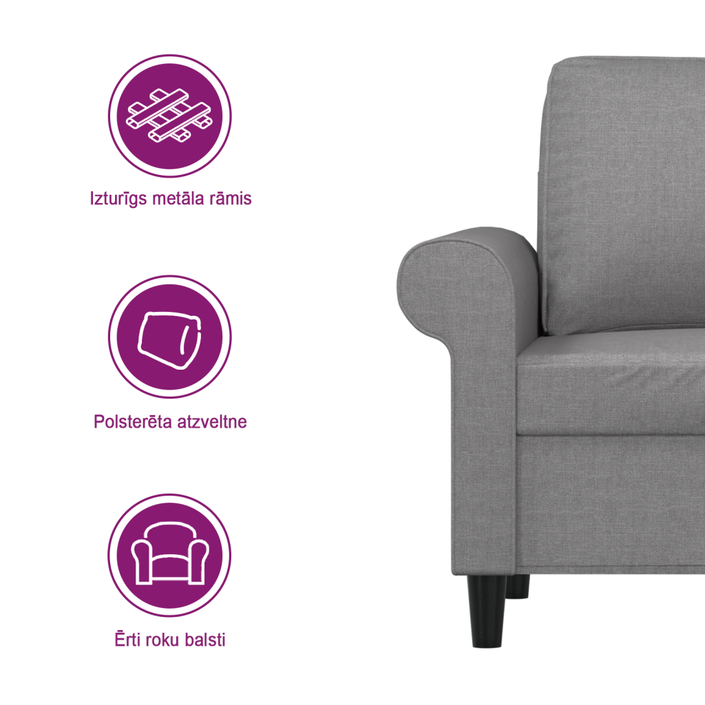 divvietīgs dīvāns, gaiši pelēks, 120 cm, audums