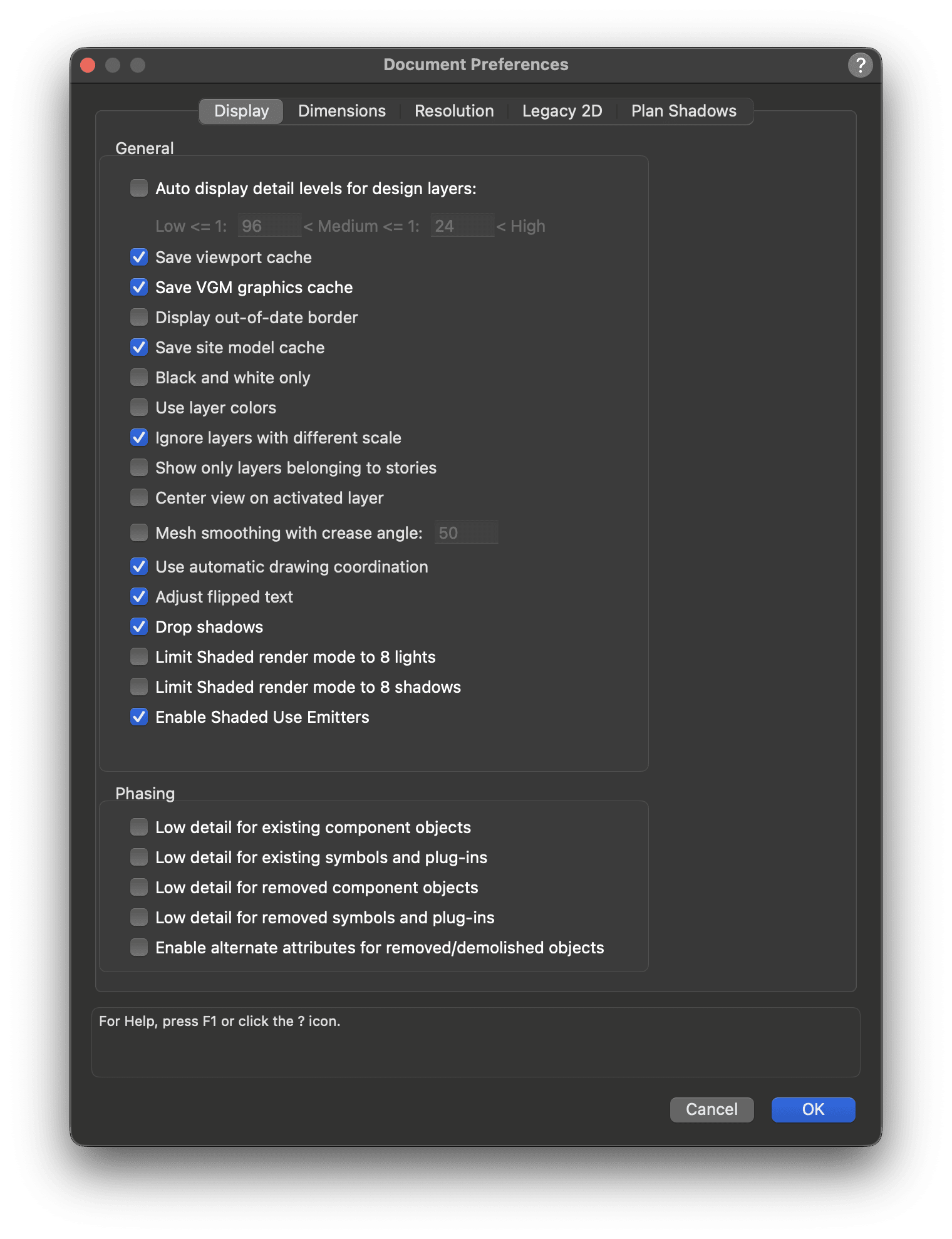 document preferences