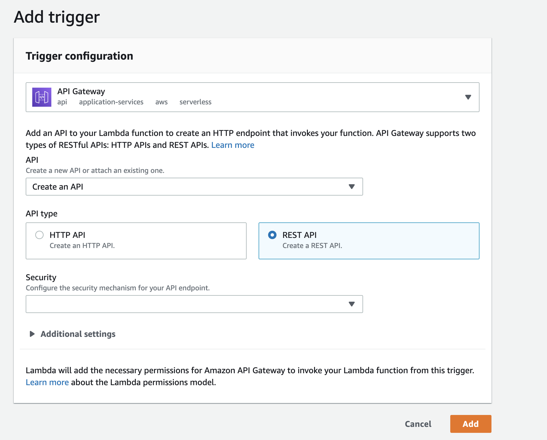 Adding an API Gateway trigger