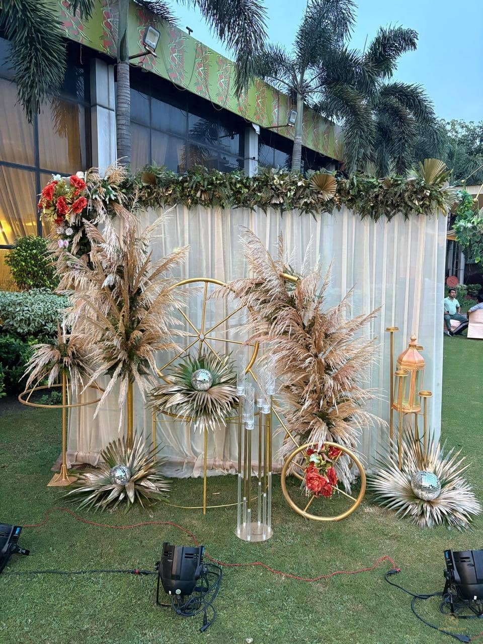 Outdoor floral backdrop and decorative bicycle