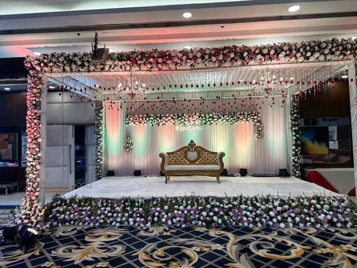 Floral wedding stage inside the banquet hall
