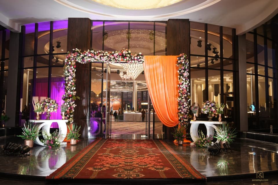 Decorated doorway into the event hall