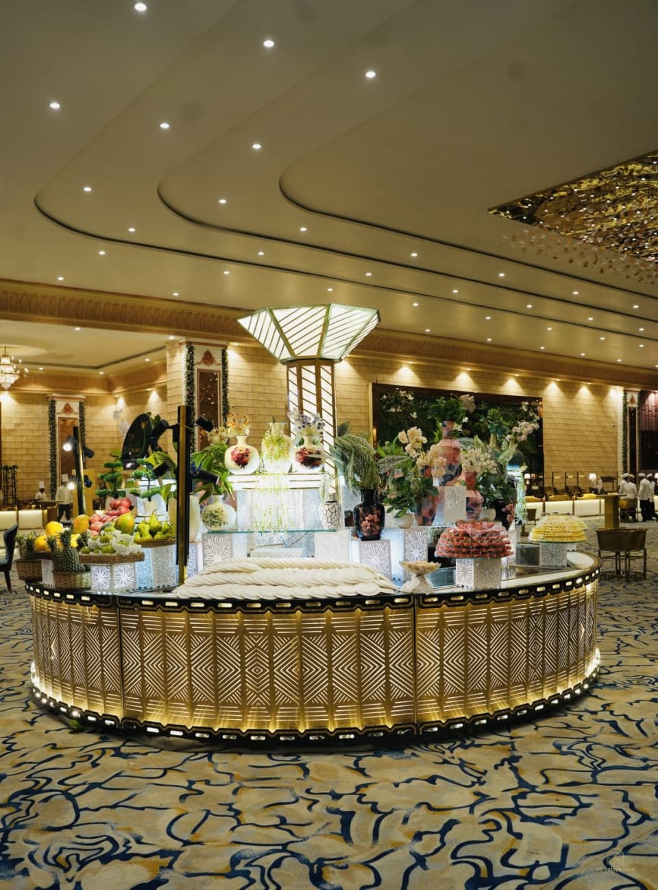 Circular service counter inside the event hall