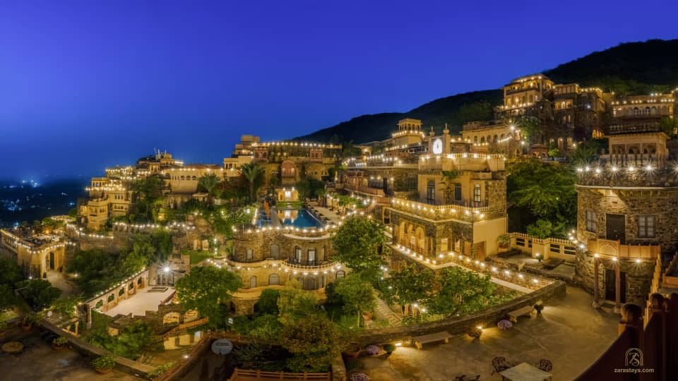 Neemrana Fort-Palace illuminated at dusk