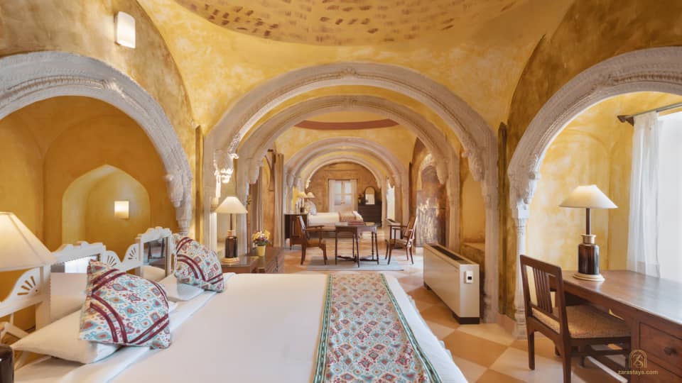 An arched guest room at Tijara Fort-Palace