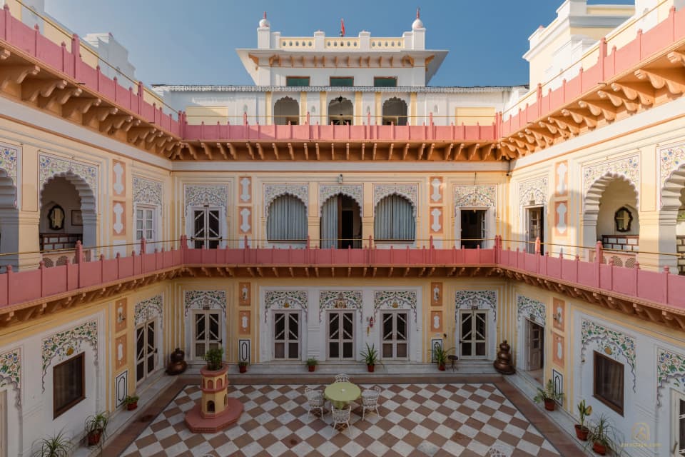 The inner courtyard at Laxmi Vilas Palace