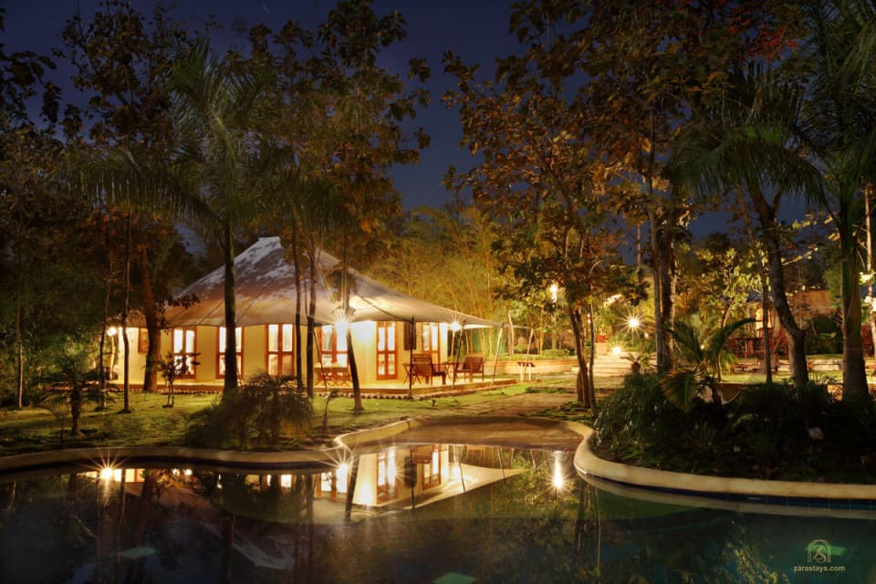 Tented accommodation beside the water at Tuli Tiger Resort