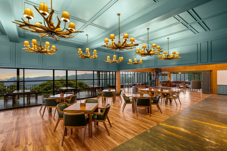 The dining room overlooking the hills at Ayatana Ooty