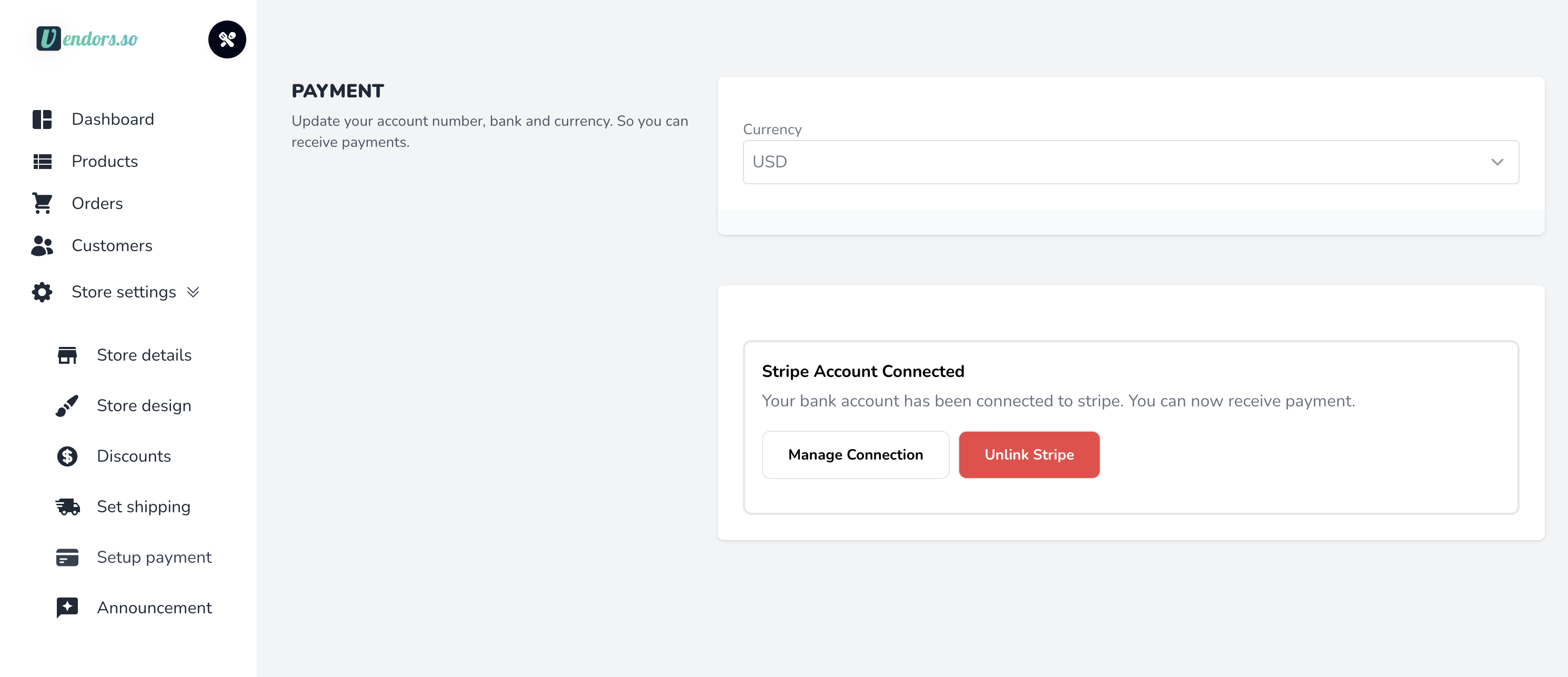 Connected stripe account