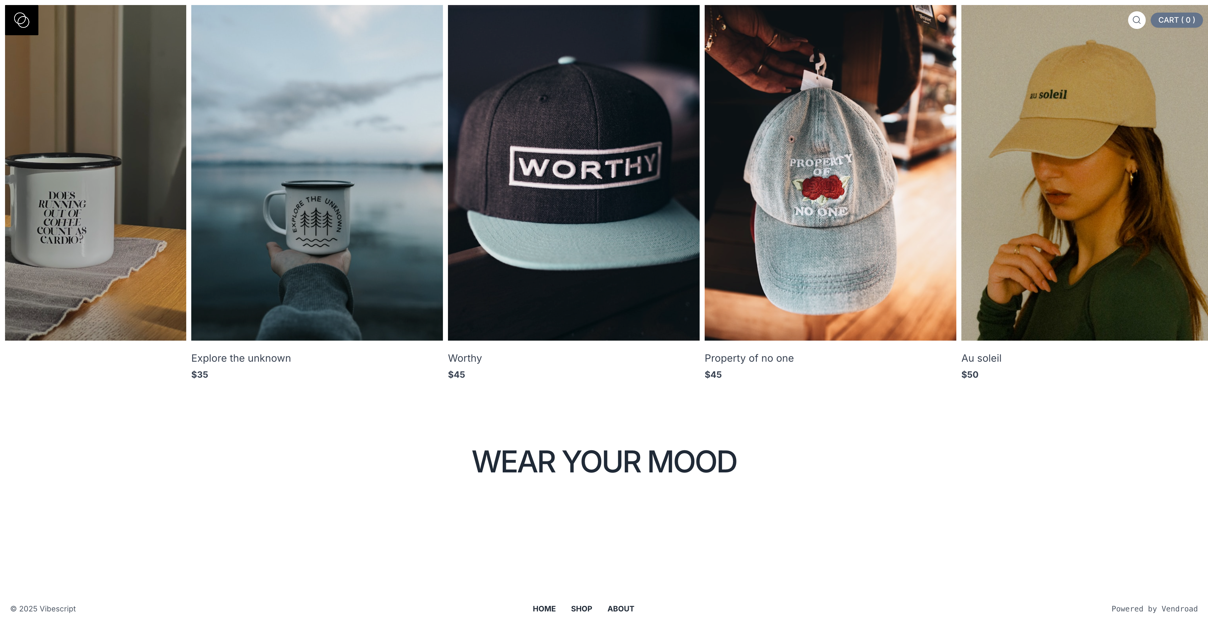 Homepage uses horizontal scrolling, focusing on the products