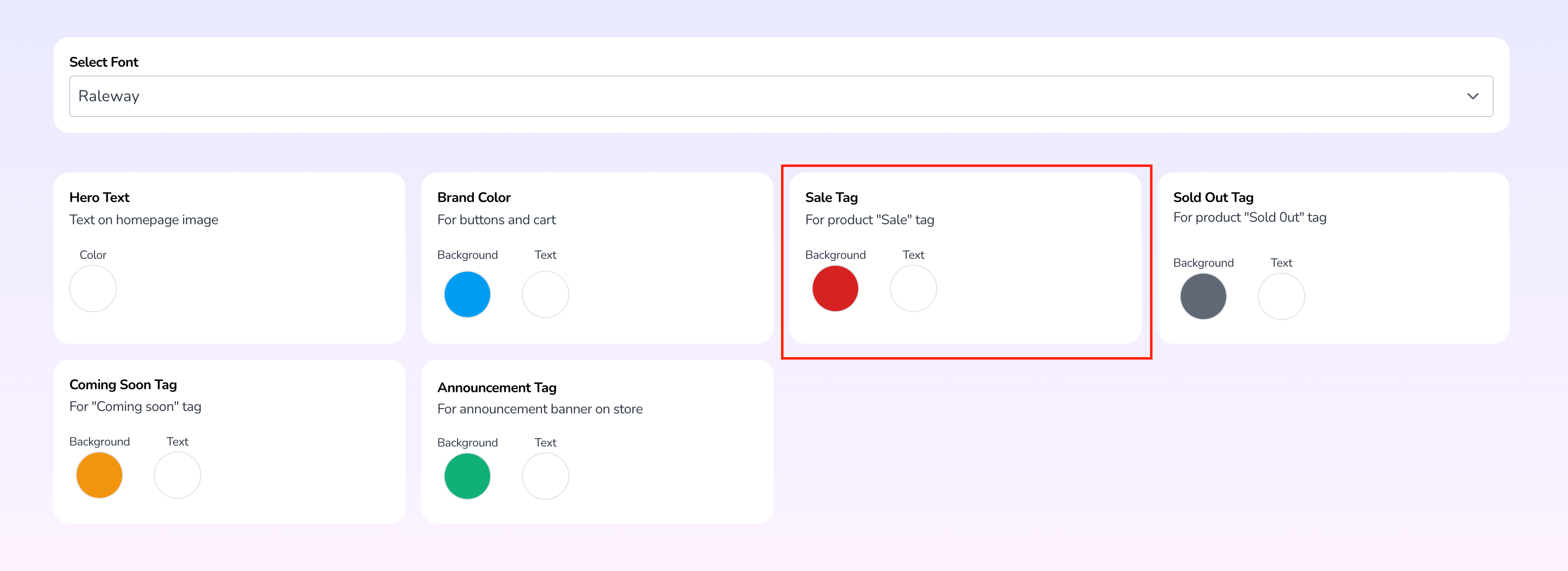 Easily change the color of the tag in store design.