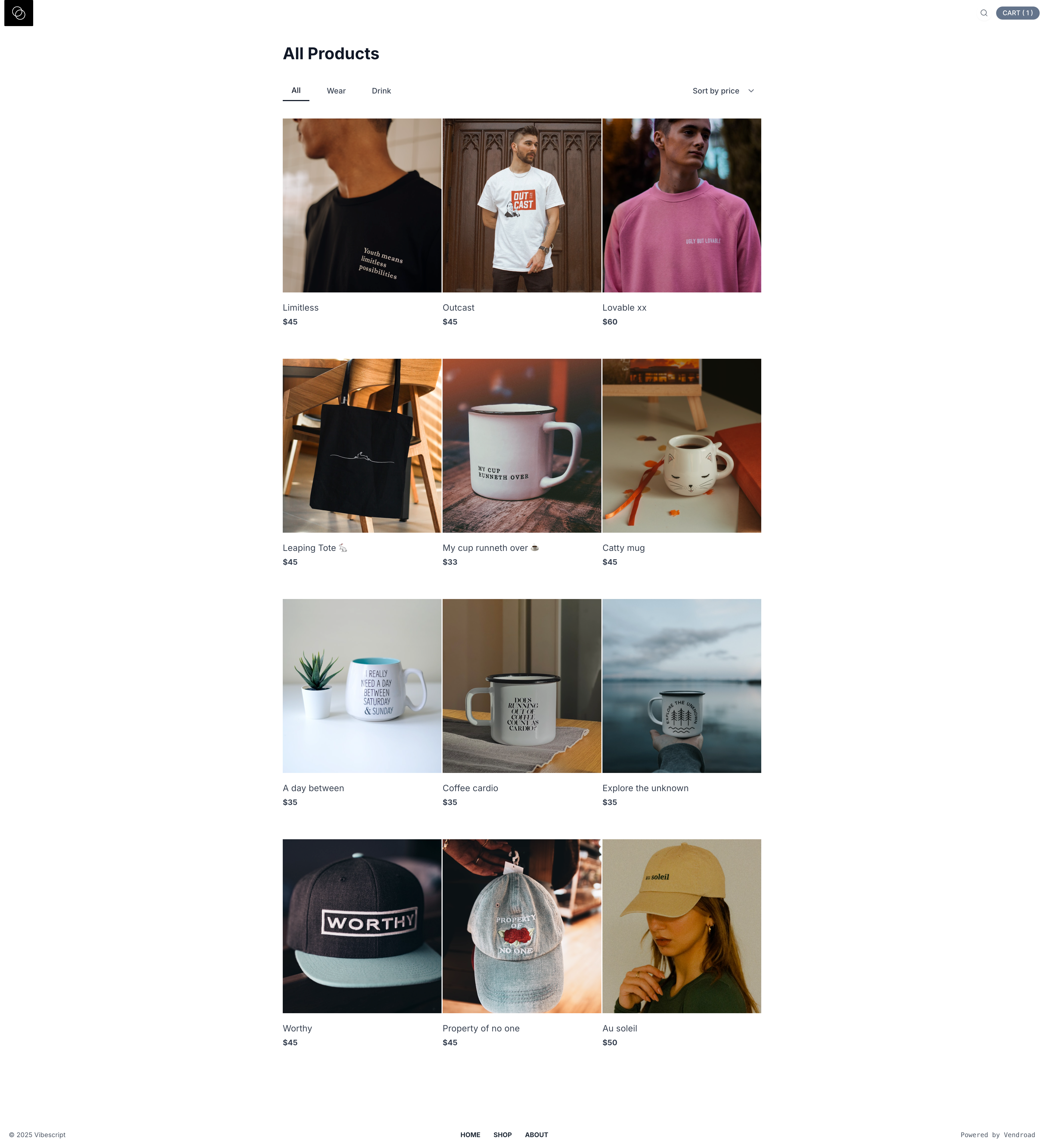 Sample online store created using Vendroad