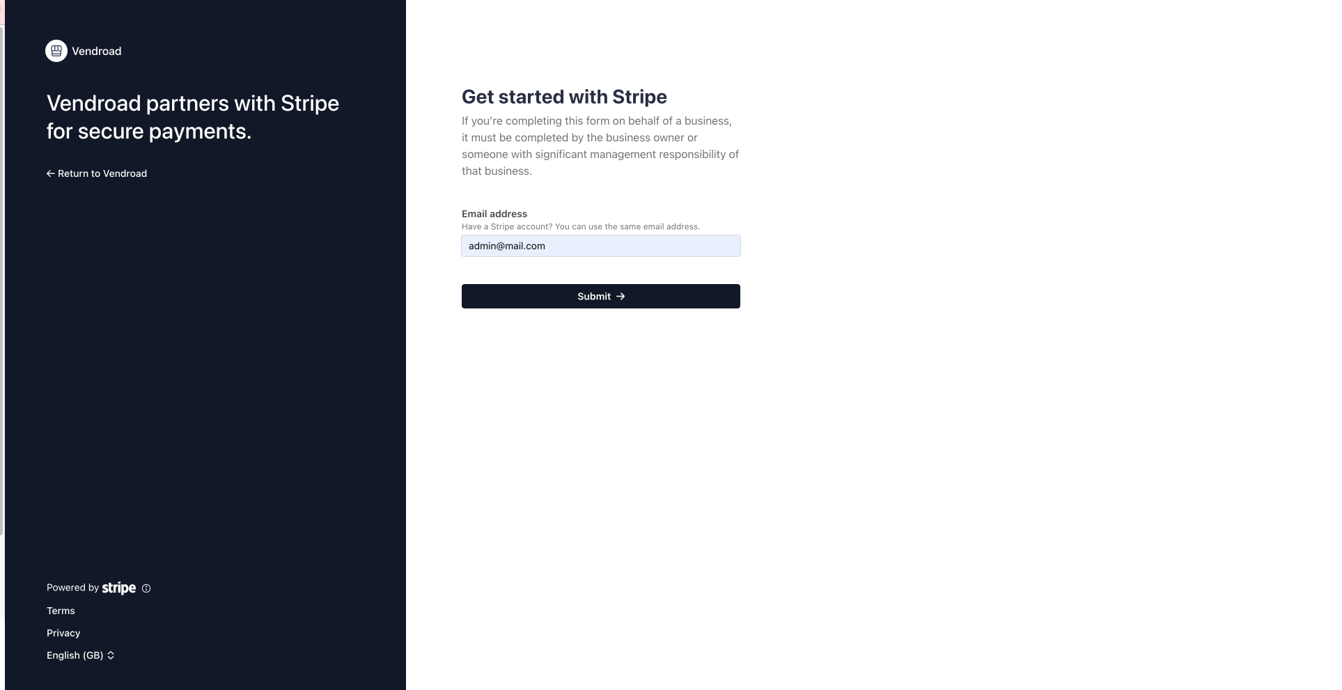 You'll be able to login directly to your stripe account or signup