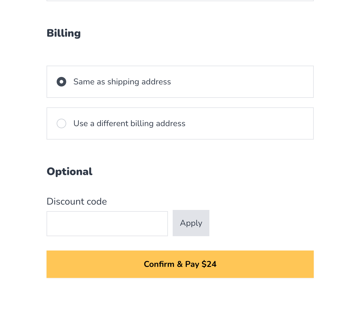 Test payment at checkout