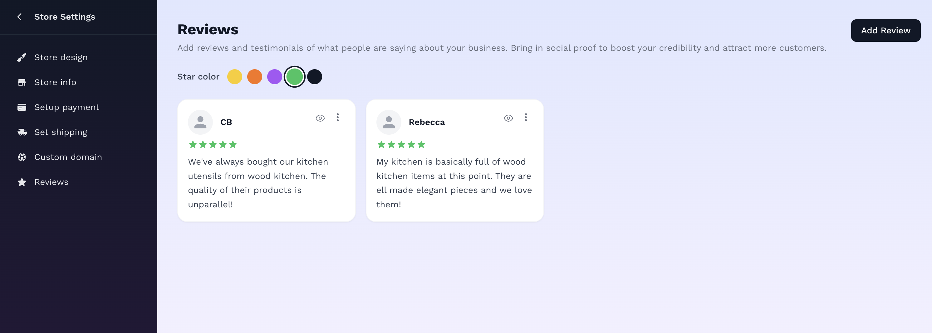 Vendroad let's you add customer reviews