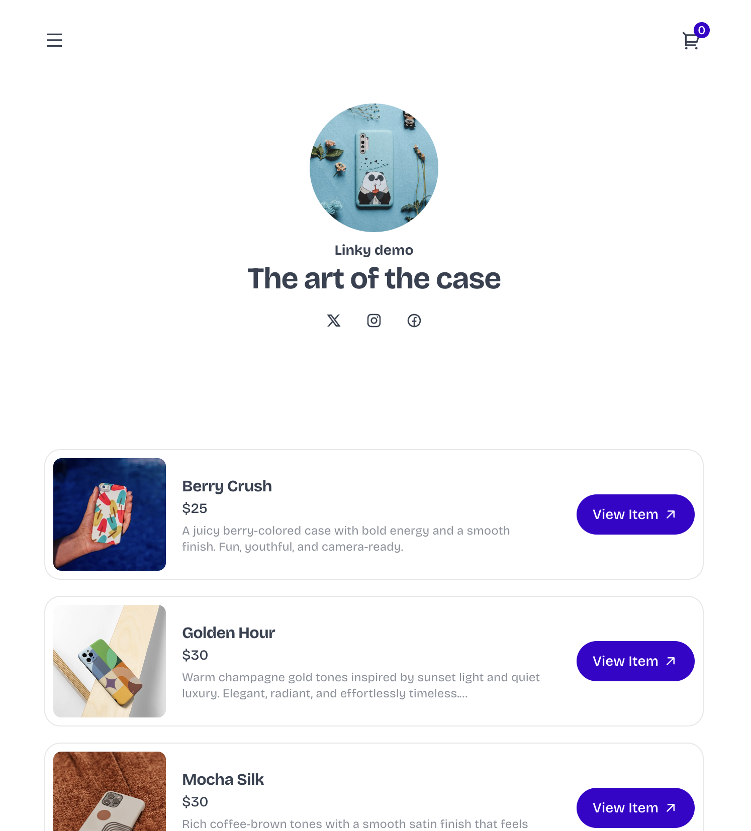 Sample of an online catalog created using Vendroad