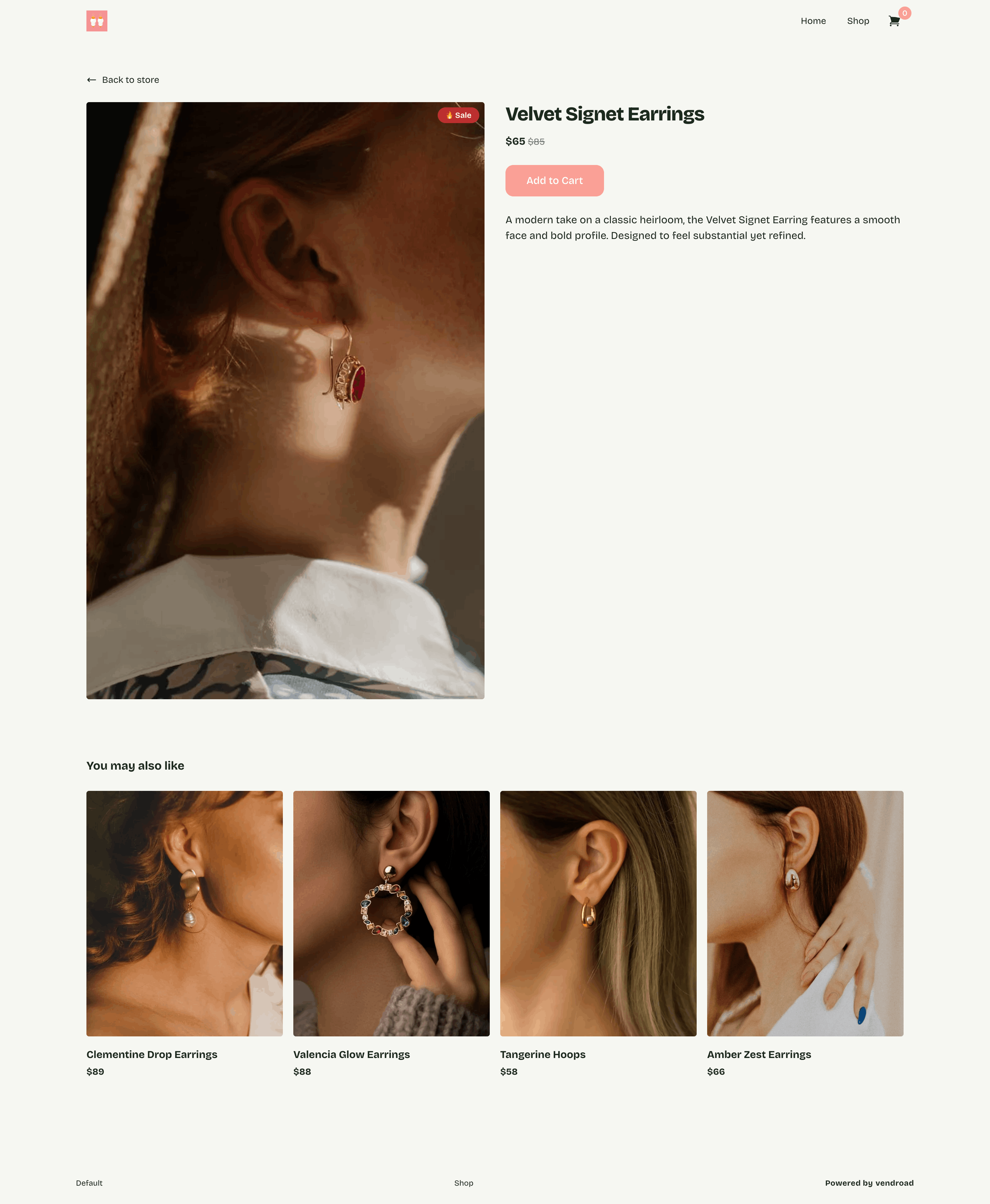 Sample of online store created using Vendroad