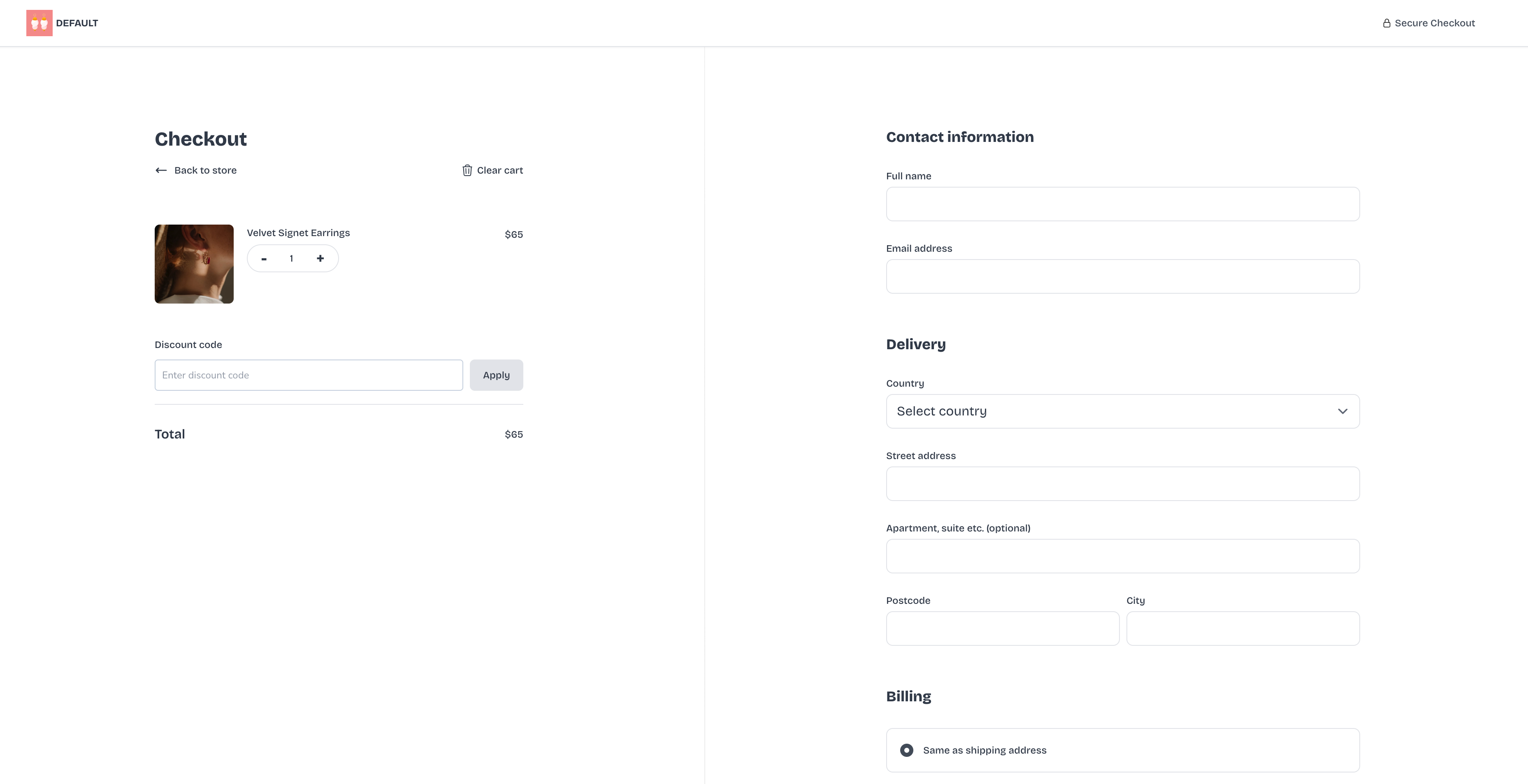 Checkout page example. Go through your checkout and experience it like a buyer