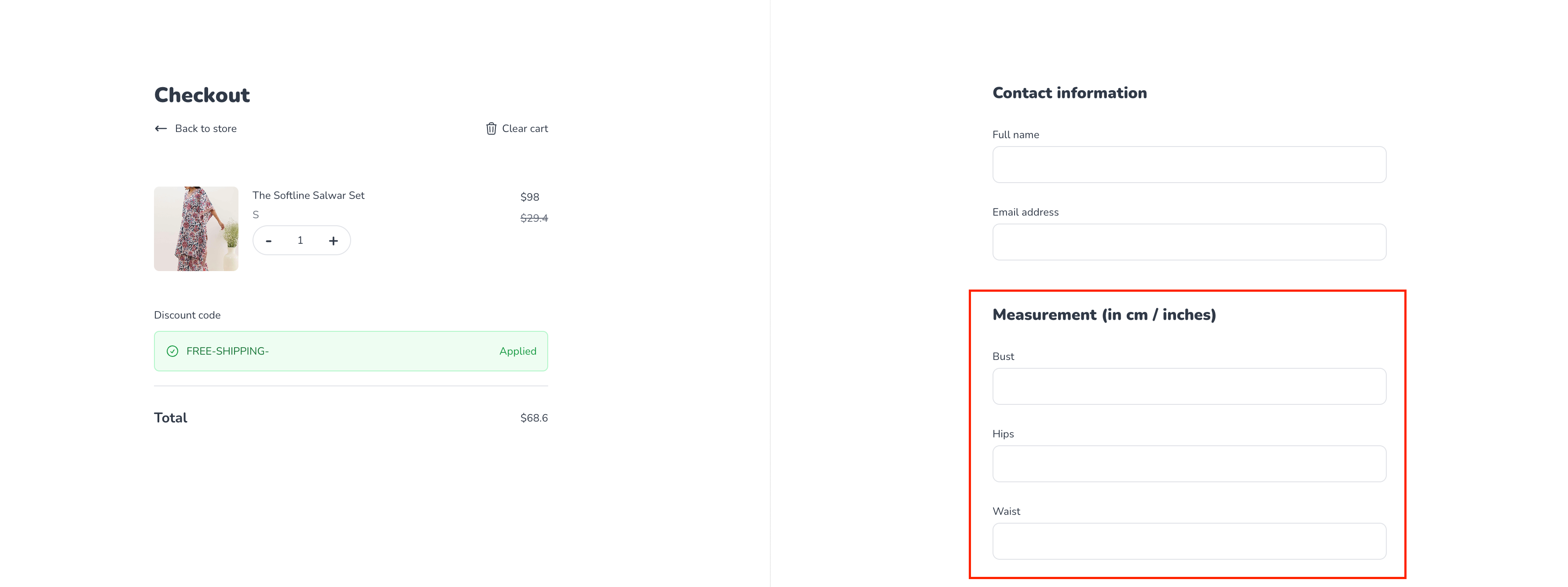The custom fields you created now shows up in your online store checkout page