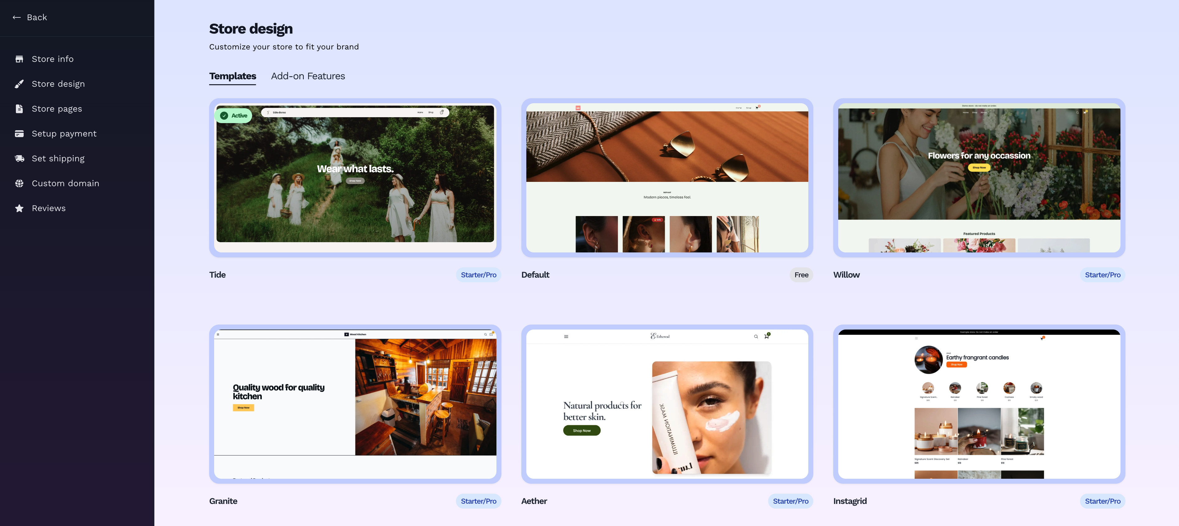 How to choose and customize store templates on Vendroad