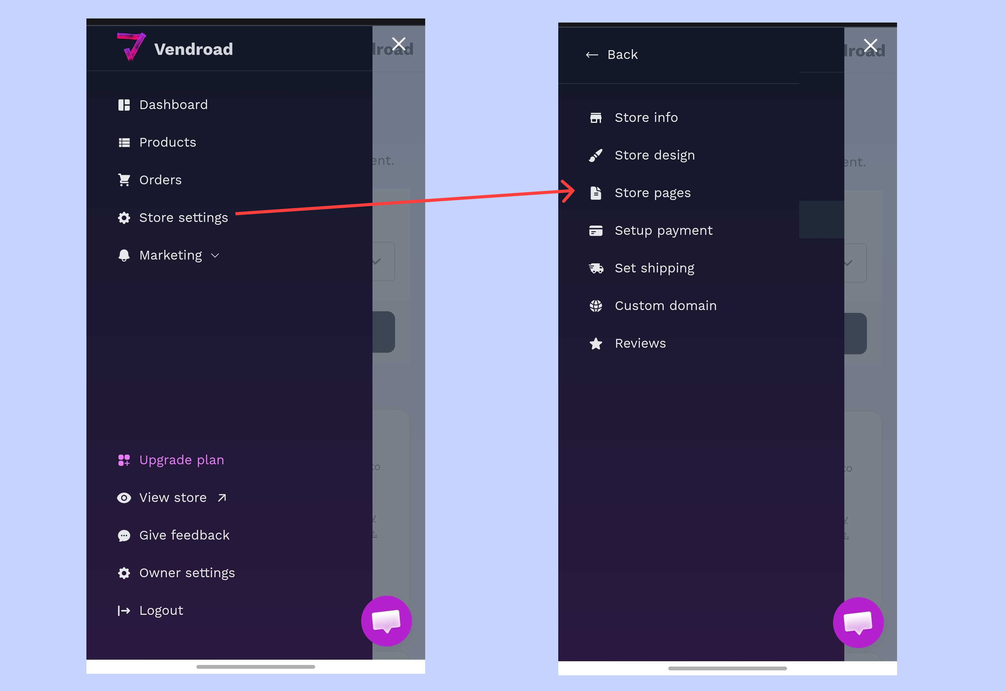 Mobile menu - for main section and settings
