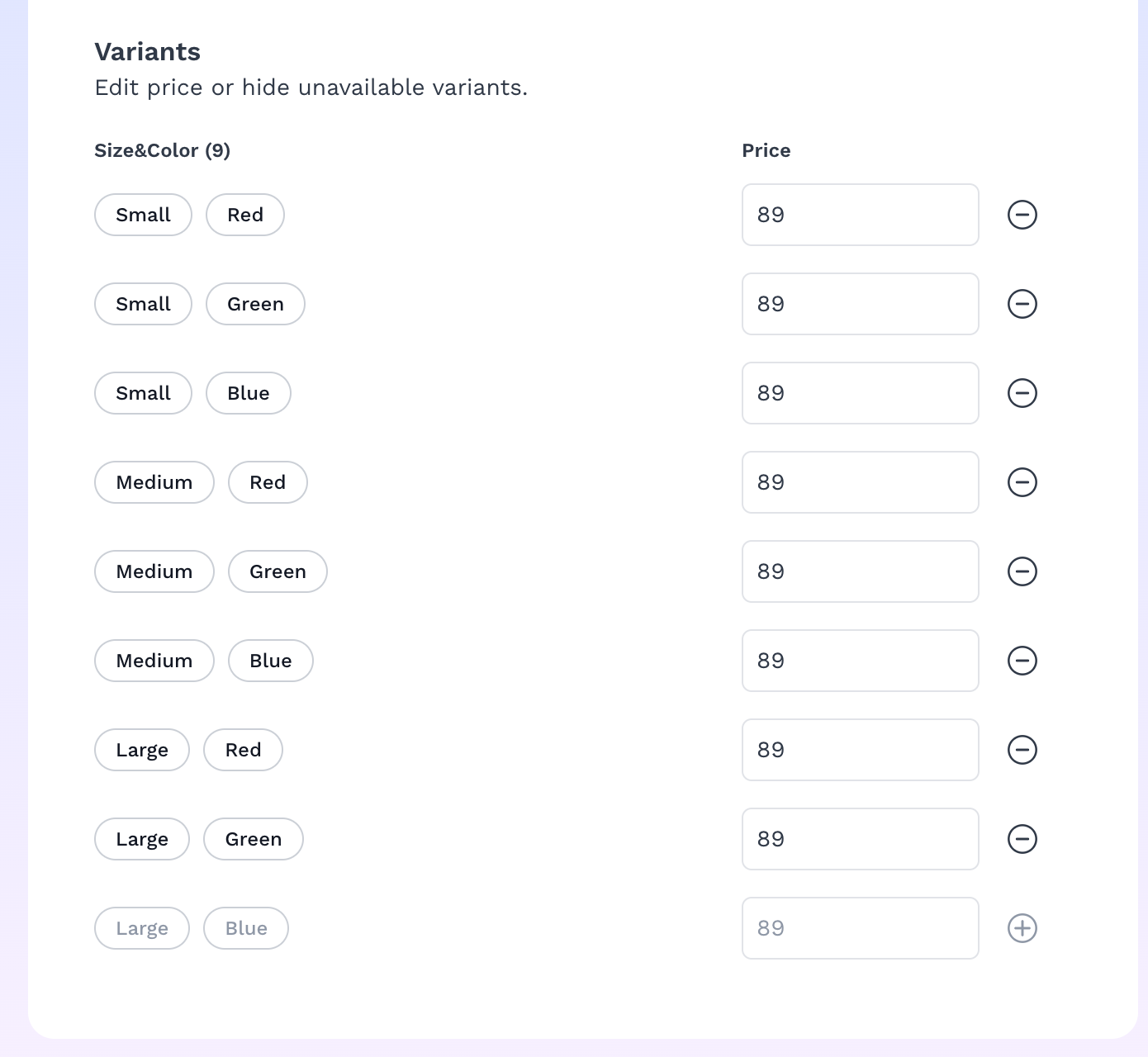 Variants combination if you have more than 1 options group